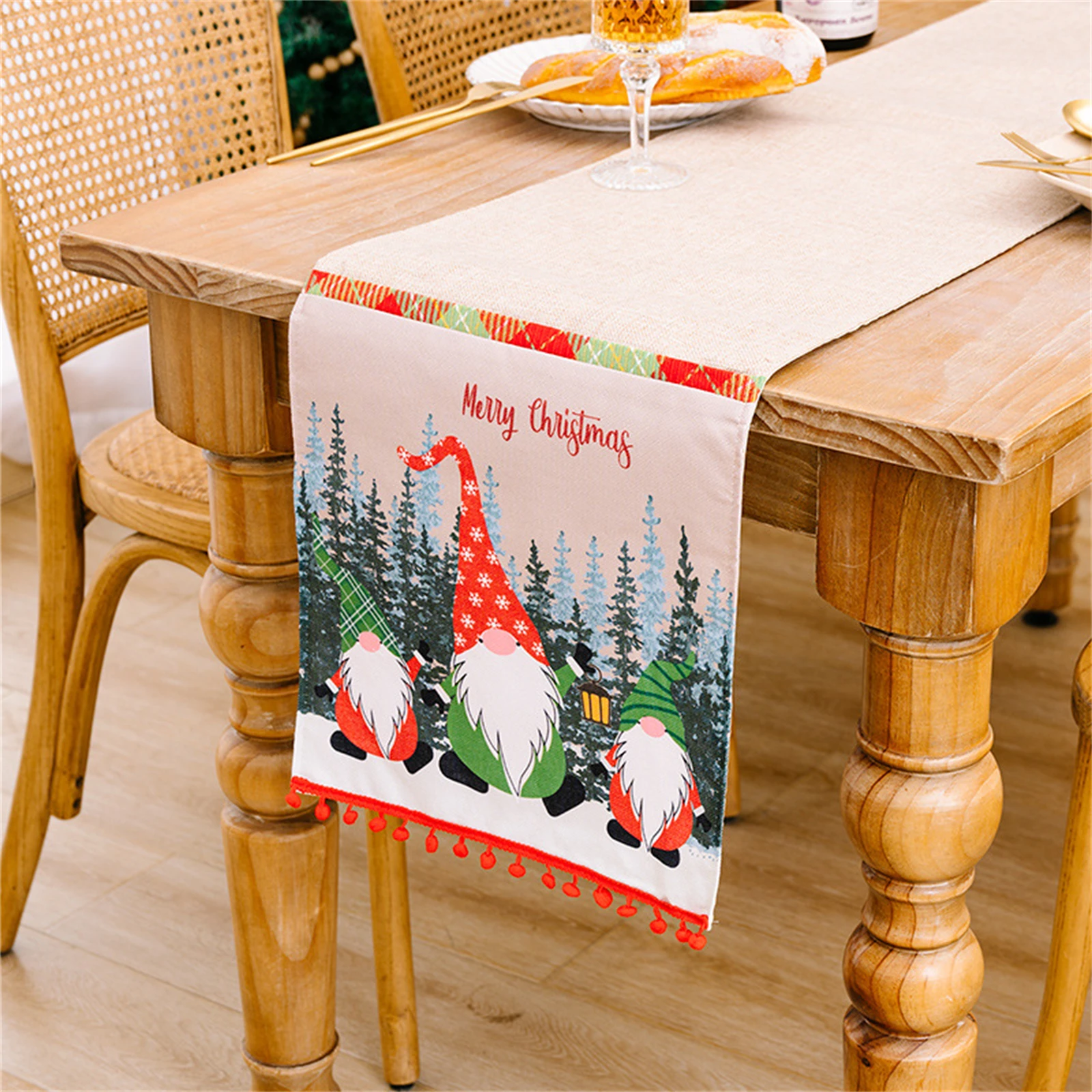 

Рождественская льняная настольная дорожка с Сантой, Рождественское украшение стола 2023, домашнее рождественское украшение, моющаяся скатерть, праздничный чехол для стола