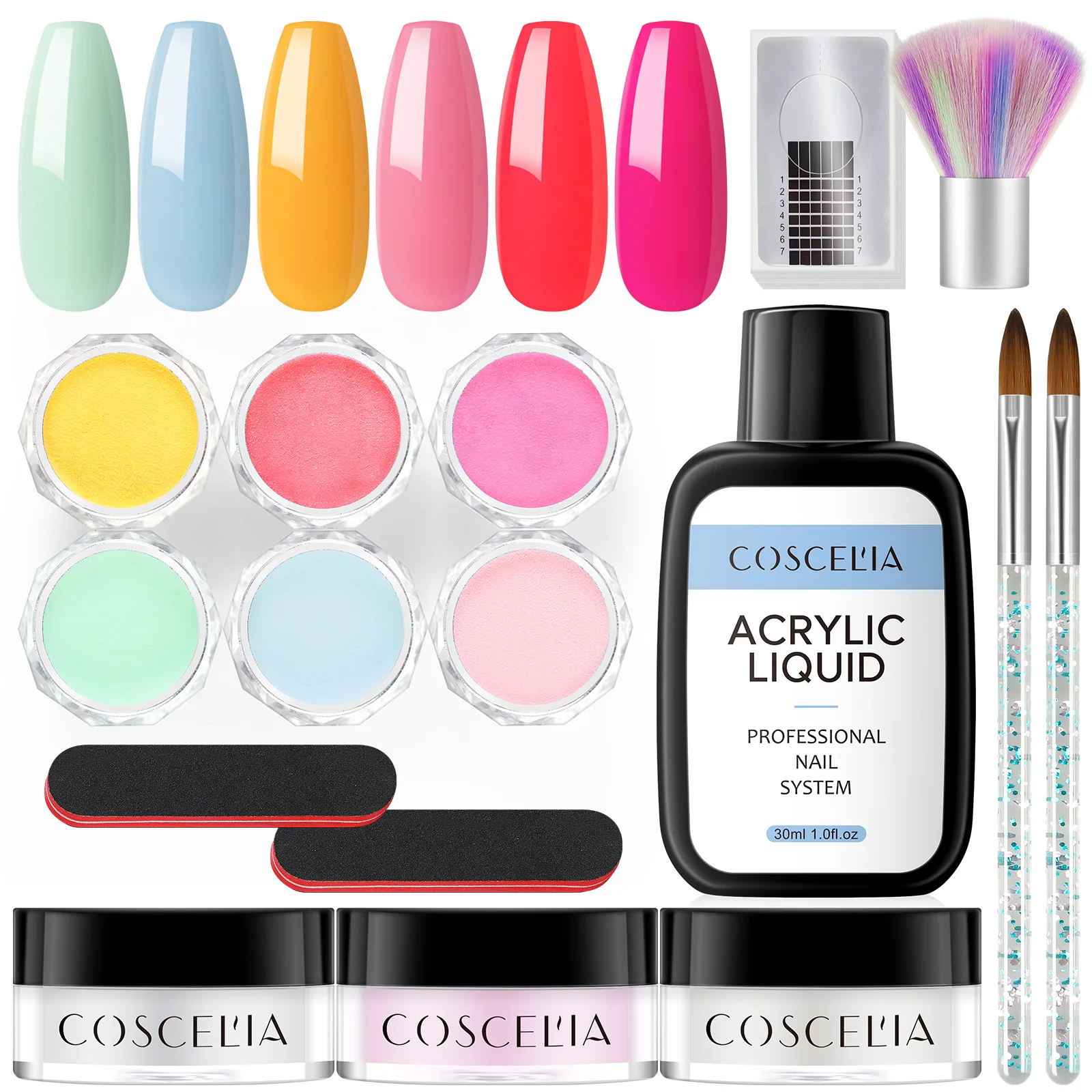 

COSCELIA Acrylic Powder Set Liquid Monomer With Crystal Nail Glitter Brush Manicure Set For Extension Nail Art Tools Set
