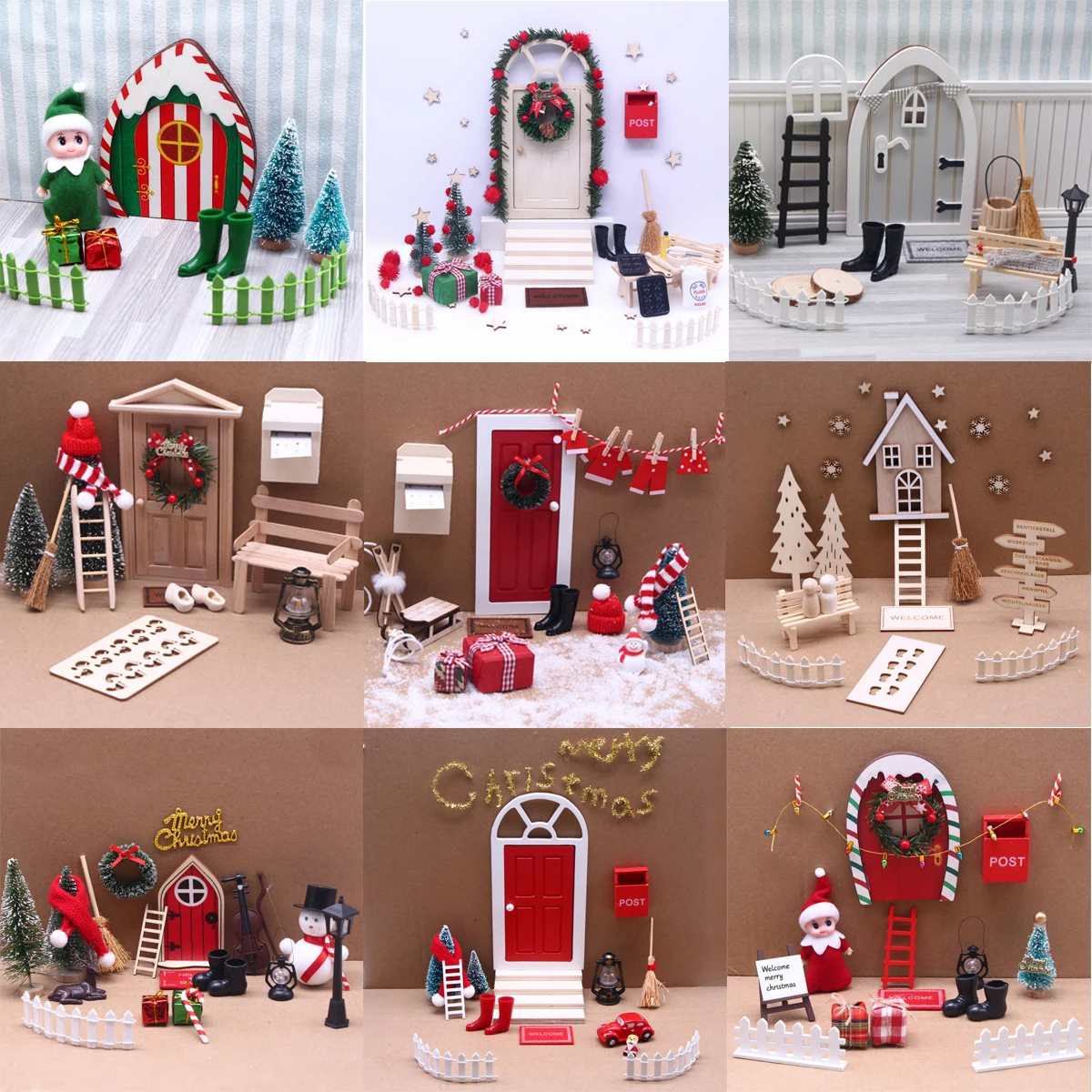 Новогодний декоративный набор для мини-дома Эльфийская дверь миниатюрная сцена