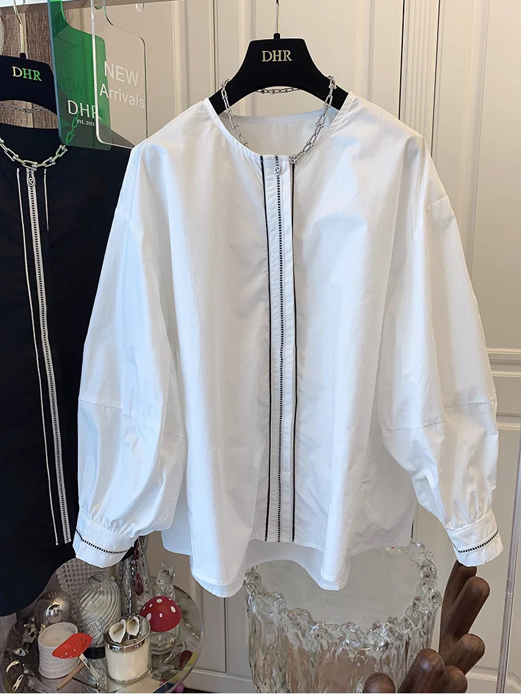 

SuperAen 2022 шелковая прошитая хлопковая рубашка с длинным рукавом, Женская Осенняя Корейская блузка с круглым вырезом для женщин