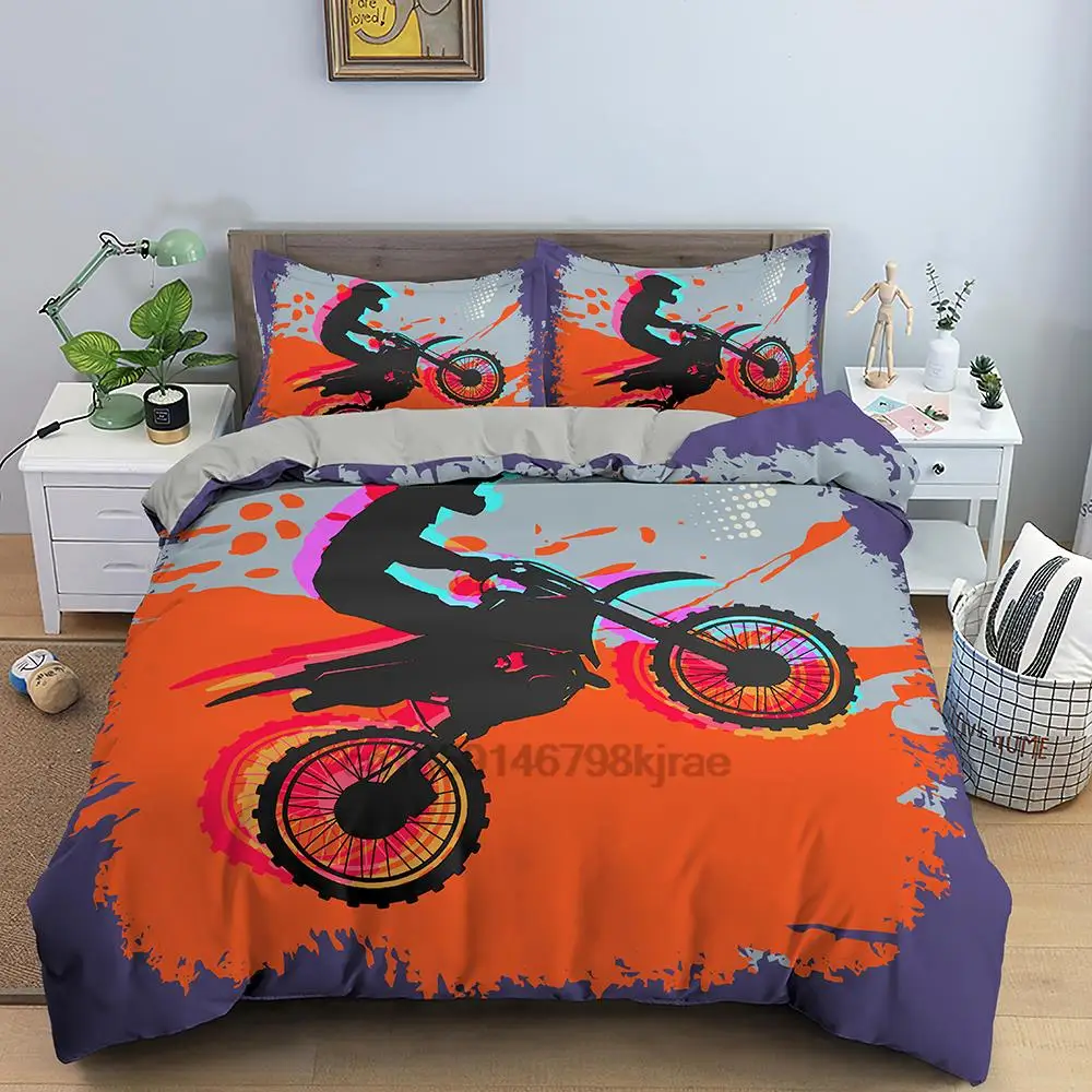 

Motocross Bedding Set Twin Full Size Motorcycle Duvet Cover Set Teens Boys Comforter Sets&Pillowcases for Bedroom Decor