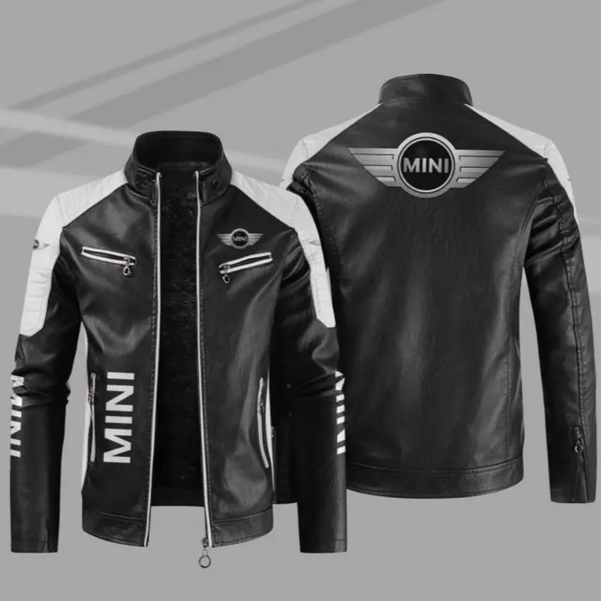 

Mini logo Bomber Motorcycle PU Leather Jacket Men Biker PU Leater Jacket Plus Size 5XL Fashion Causal Jaqueta Masculino