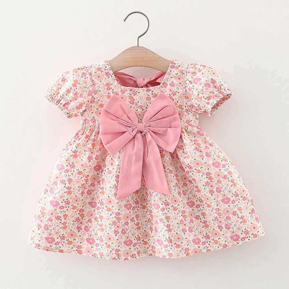 

Baby Girl Birthday Dress Floral Puff Sleeve Big Bow Princess Toddler Summer Clothes