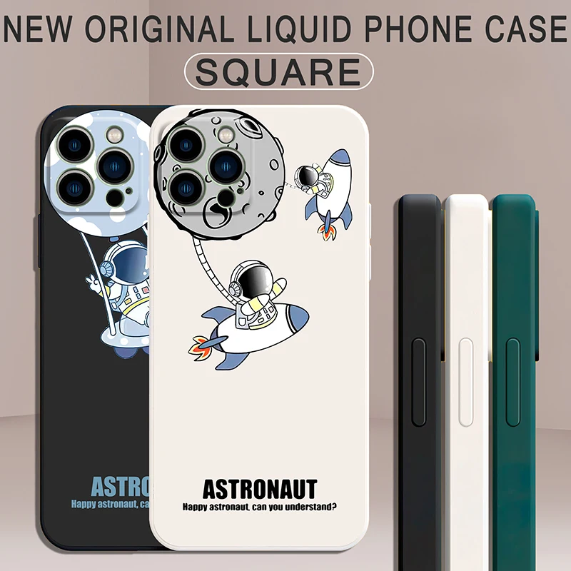 

Liquid Silicone Phone Cases For iPhone 11 12 13 Pro Mini Max 6 6s 7 8 Plus SE 2020 XR X XS Max Creative Astronaut Funda Coque