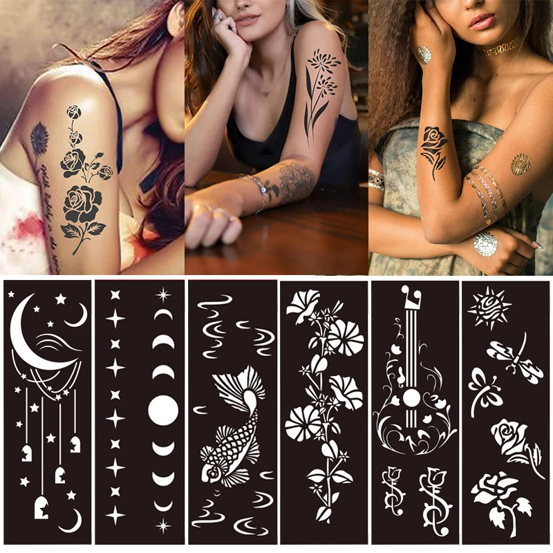 

1Pc Tattoo Stencils for Temporary Tattoo Black PET Hollow Tattoo Templates Temporary Tattoo Stencil Paper for Tattoos 14 Styles
