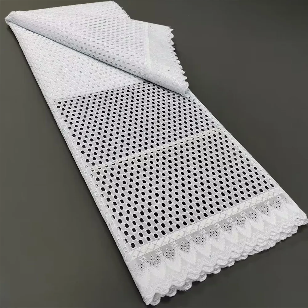 

Pure White Dry Eyelet Holes 100% Cotton Lace Fabric Embroiderey 2023 Design Swiss Voile Lace In Switzerland Dubai Laces S1220