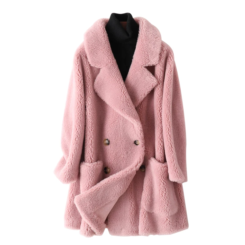 Winter Office Lady Long Sheep Shearling Real Fur Coat Women New Double Faced Fur Wool Jackets Female Clothes Korean Fashion Tops