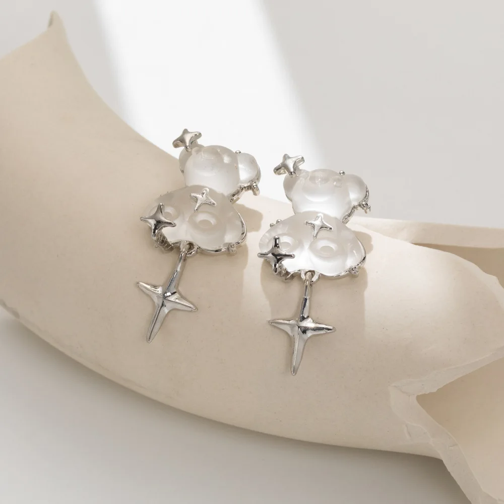 

New Fashion Europe And The United States Retro Cross Pendant Earrings Women Transparent Bear Earrings Jewelry Gift