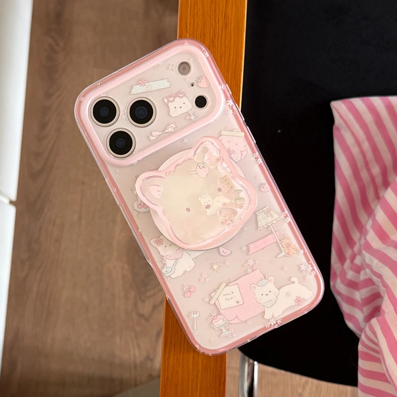 Корейский милый магнитный чехол для телефона с изображением щенка для iPhone 17 Pro 16 15 Pro Max с подставкой Magsafe, противоударный, кавайный дизайн (art.: 3920dc217664c) - 3920dc217664c