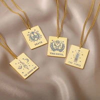 classic tarot cards pendant necklaces for women square stainless steel whip chain 18 inches choker charm necklace jewelry