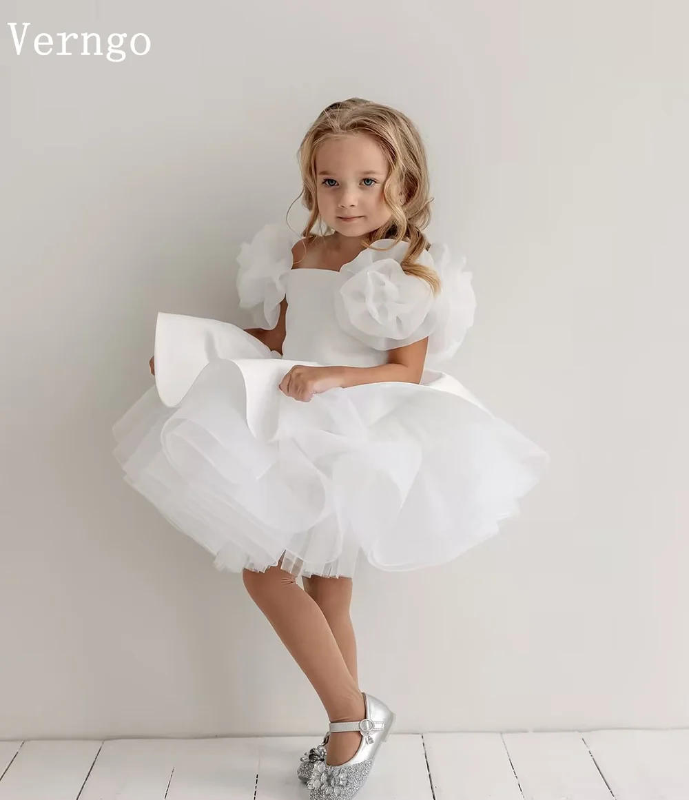 Verngo lvory Organza Мини-платья с цветами для девочек 3D цветы трапециевидной формы