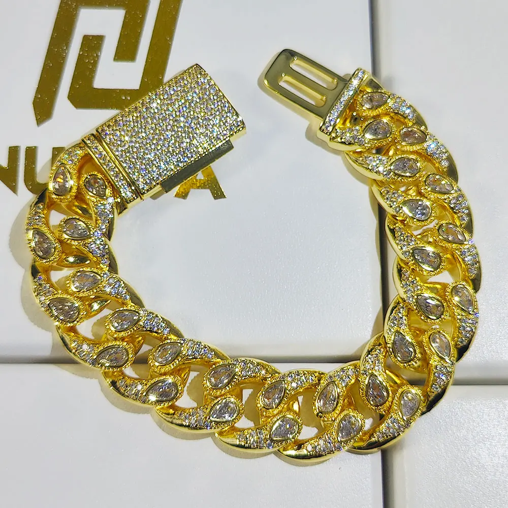 Frauen Cuban Link Kette Gold Silber Überzogene Bling Miami Kubanischen Halskette Diamant Kette für Männer 16MM Iced Out Hüfte hop Schmuck