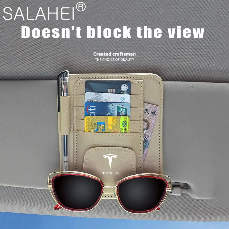 

Leather Car Sun Visor Storage Multi-Pocket Clips For Tesla Model Y 3 S X Three Model 3 2017-2020 Car Interior Visor Accessories