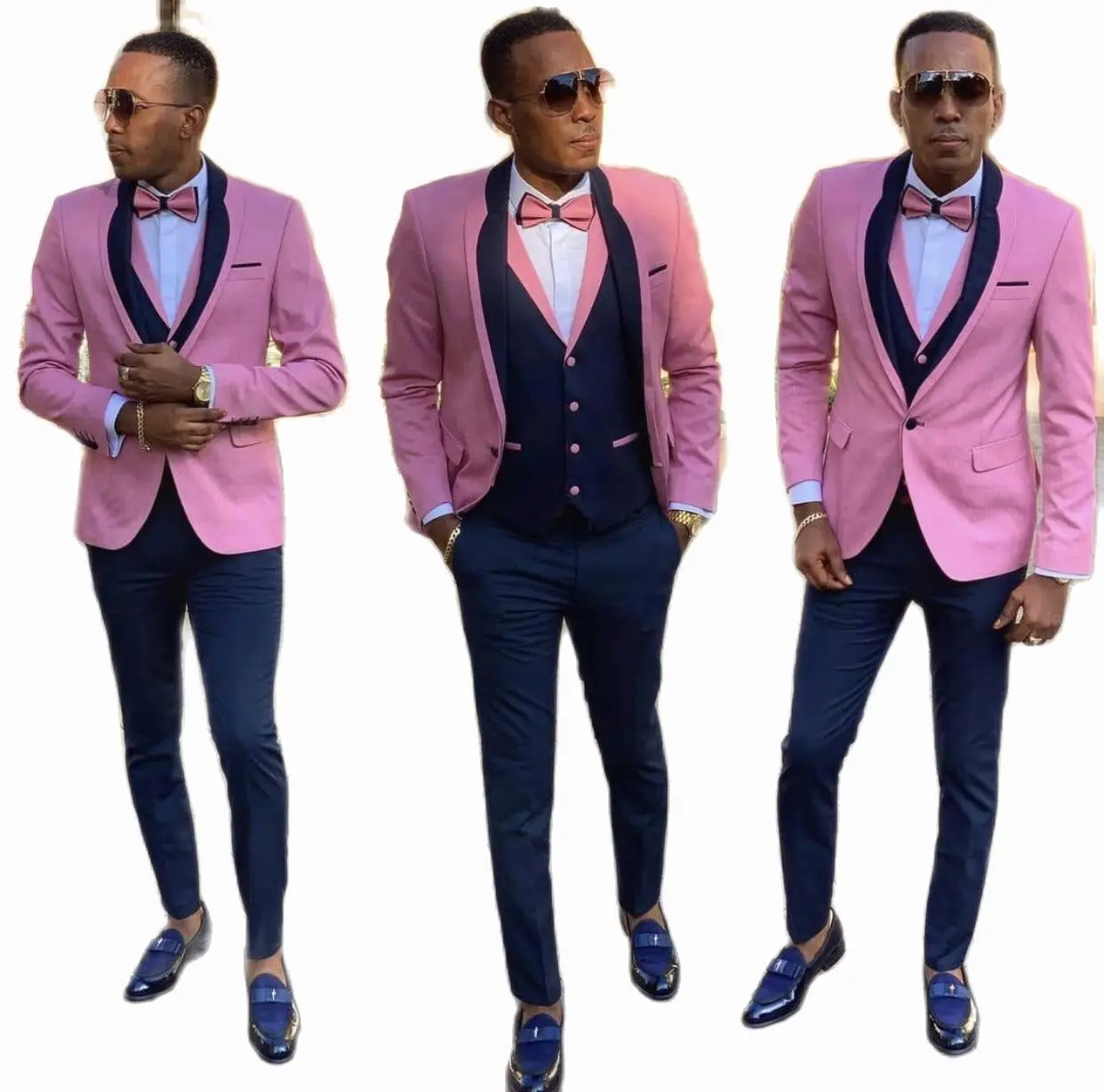 Handsome Pink Top Men Suits Costume Homme Groom Tuxedos Terno Masculino Wedding Bridegroom Three piece suit for men