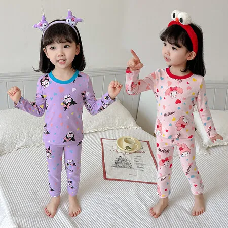 

New Cute Sanrio Children Thermal Underwear Autumn Pants Anime Kuromi My Melody Kids Home Clothes Pajamas Girls Sleepwear Gift