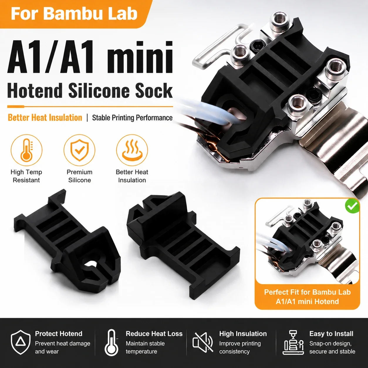 Фото Силиконовая изоляционная прокладка для хотэнда Bambu Lab A1/A1 mini, силиконовый защитный чехол для хотэнда 3D-принтера Bambulab A1/A1mini №2