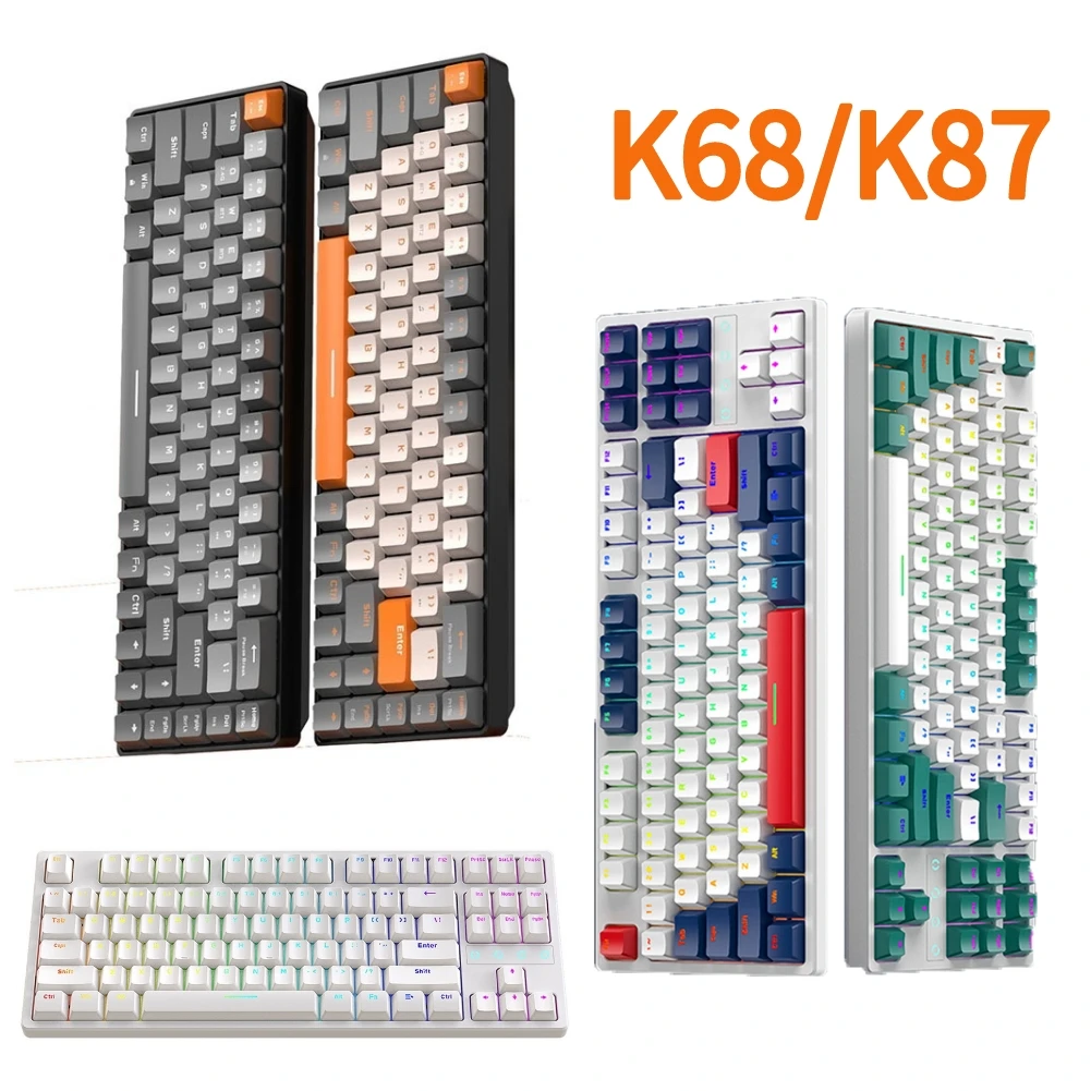 

Игровая клавиатура K68/K87, беспроводная компьютерная механическая клавиатура с 68/87 клавишами Hotswap RGB подсветкой, популярная возможность замены для настольного ПК