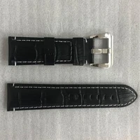 sophisticated mens straps black leather watch strap 24x22mm stainless steel buckle