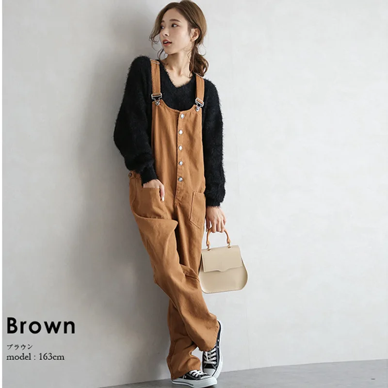 

2022Summer Women Overalls Spring New Japan Style Loose Straight Singlebreasted HighWaist Casual Young Jumpsuit Denim Full Pants