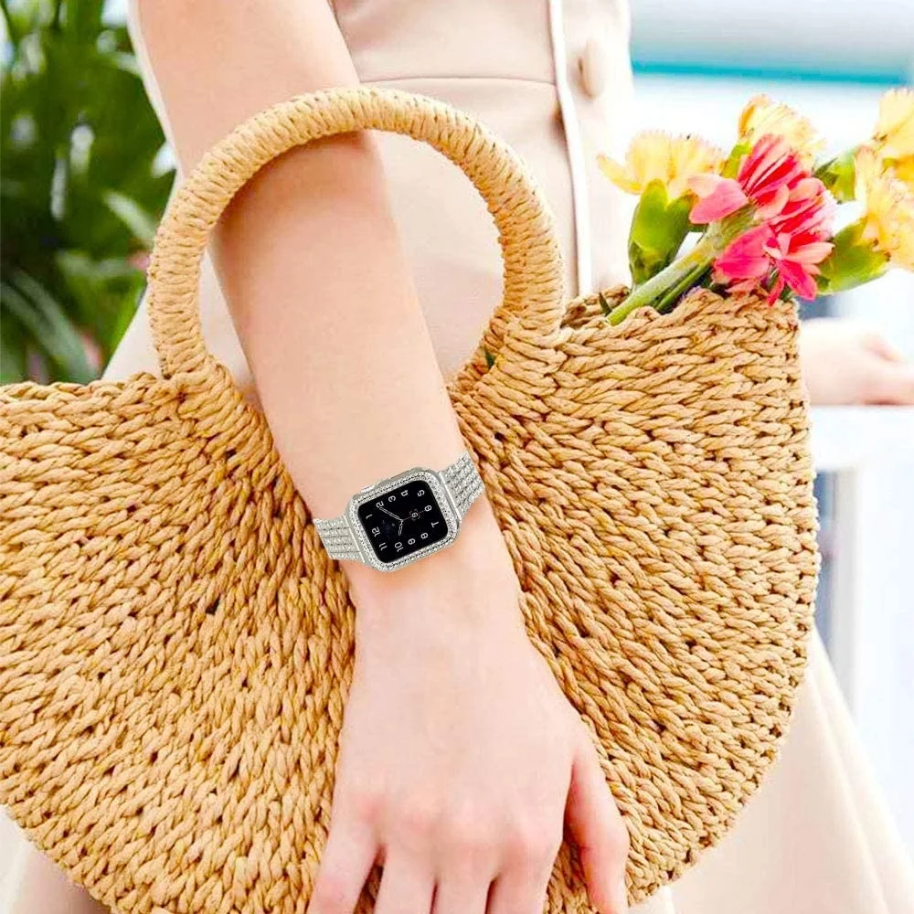 Diamond Strap+Case for Apple Watch Series 7 6 5 4 SE Band 41mm 45mm Luxury Stainless Steel Bracelet for iWatch 42mm 38mm 40 44mm