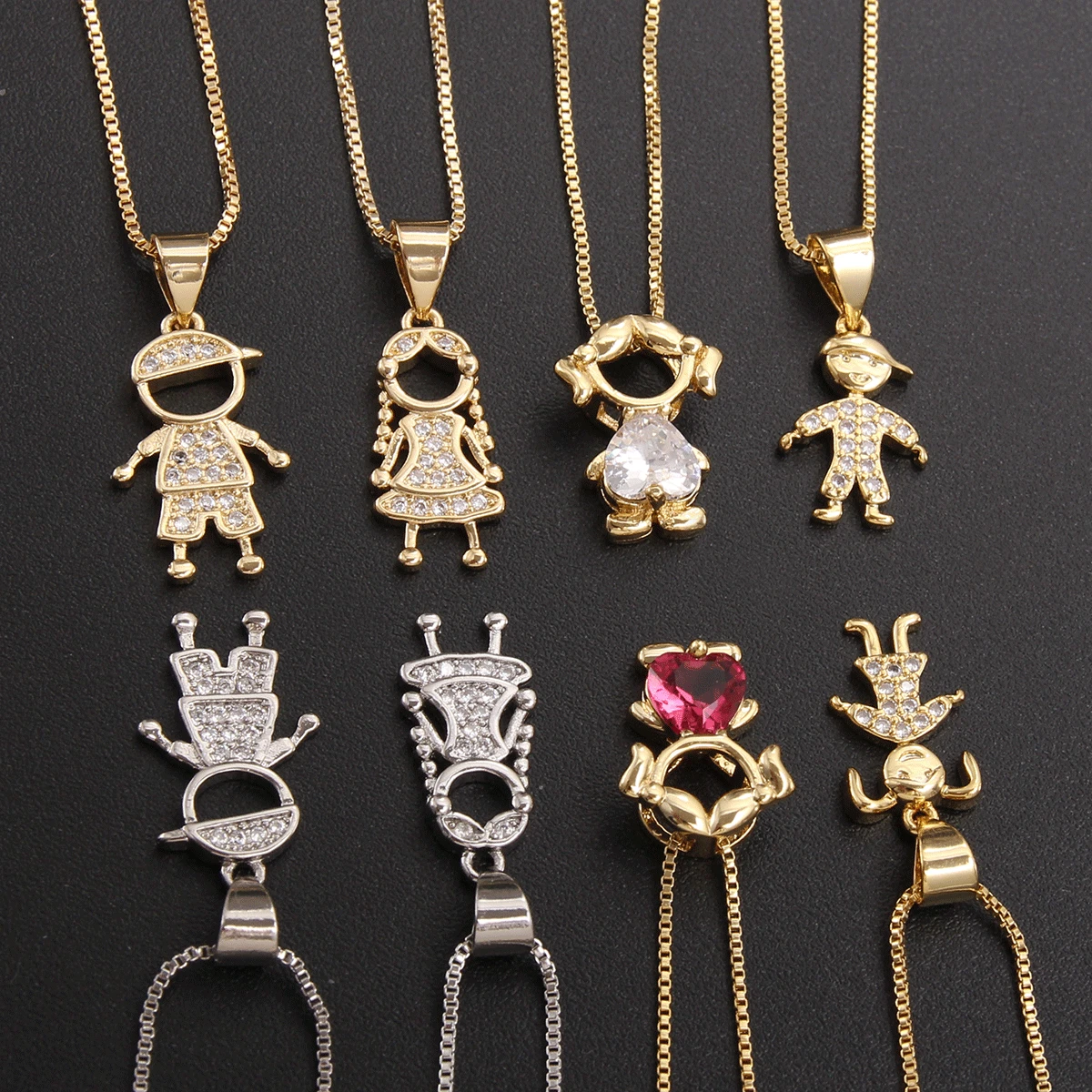 

SUNSLL Trendy Copper Zircon Necklace Boys And Girls Pendant Necklaces Gold Plated Chain Family Mother's Day Gift Jewelry
