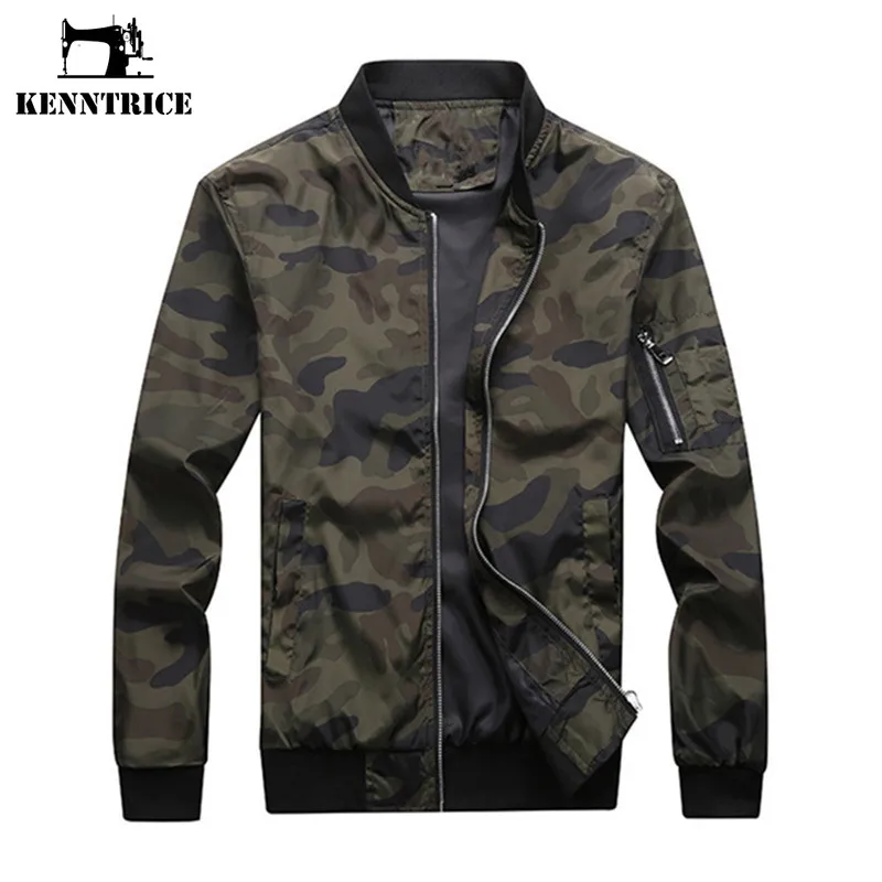 Kenntrice Men Military Camouflage Jacket Fashion Slim Fit Baseball Clothes Stand Collar Zipper Coat Male Bomber Jacket Plus Size