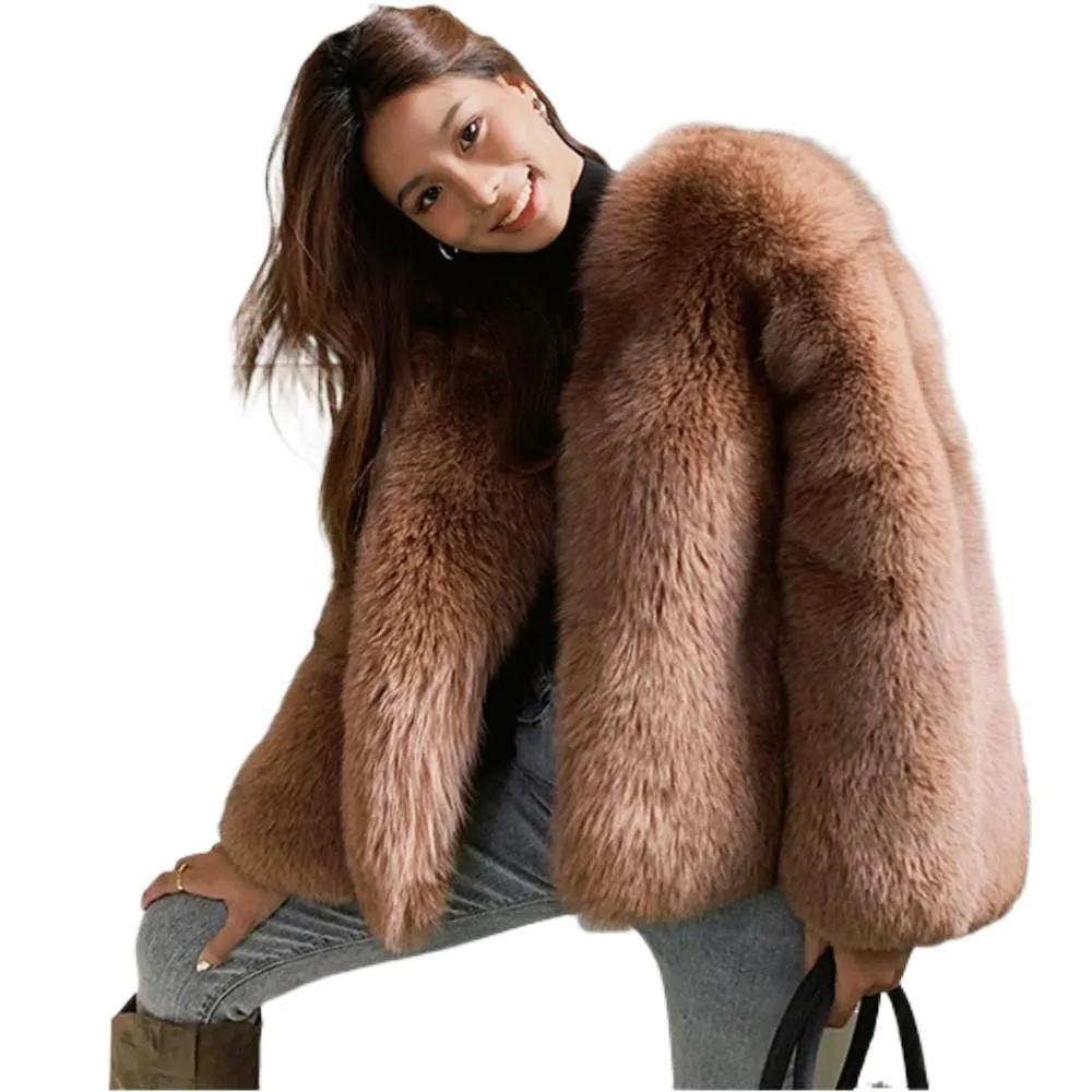 Purple Real Fox Fur Coat women's Jacket Short Winter Warm Fur Coat New Korean Style Fashion Clothing Luxury Ladies Fur Coat