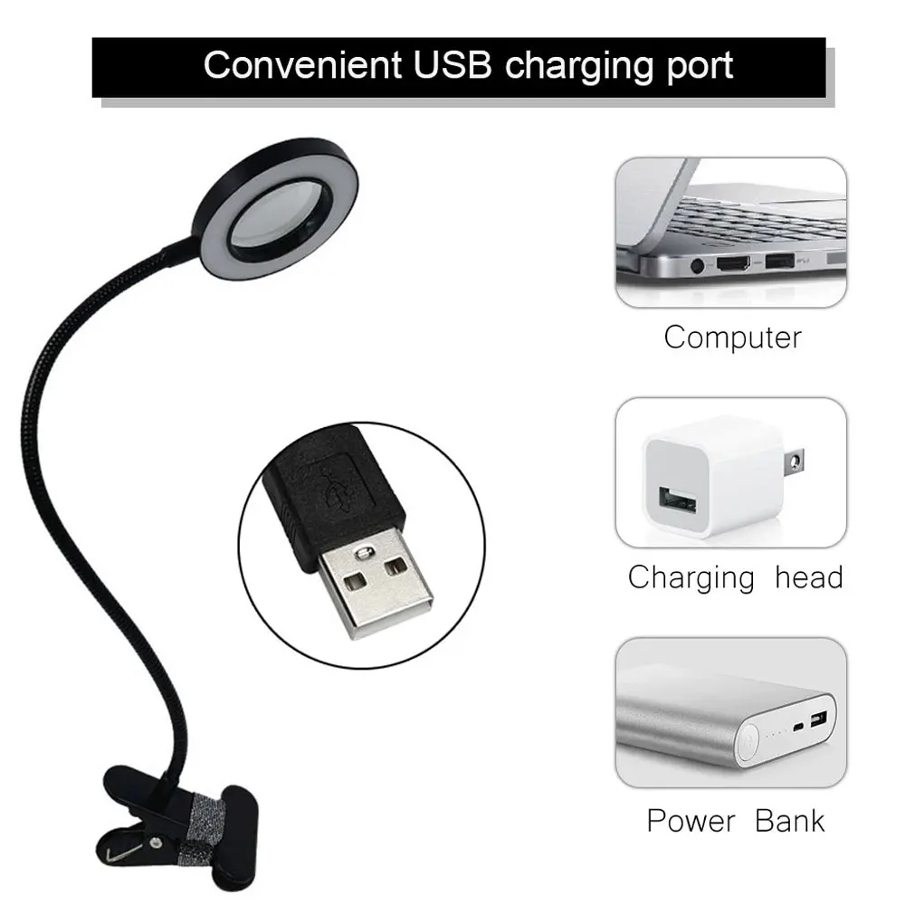 Портативная Светодиодная Лампа Для Ногтей Со Увеличительным Стеклом С Питанием