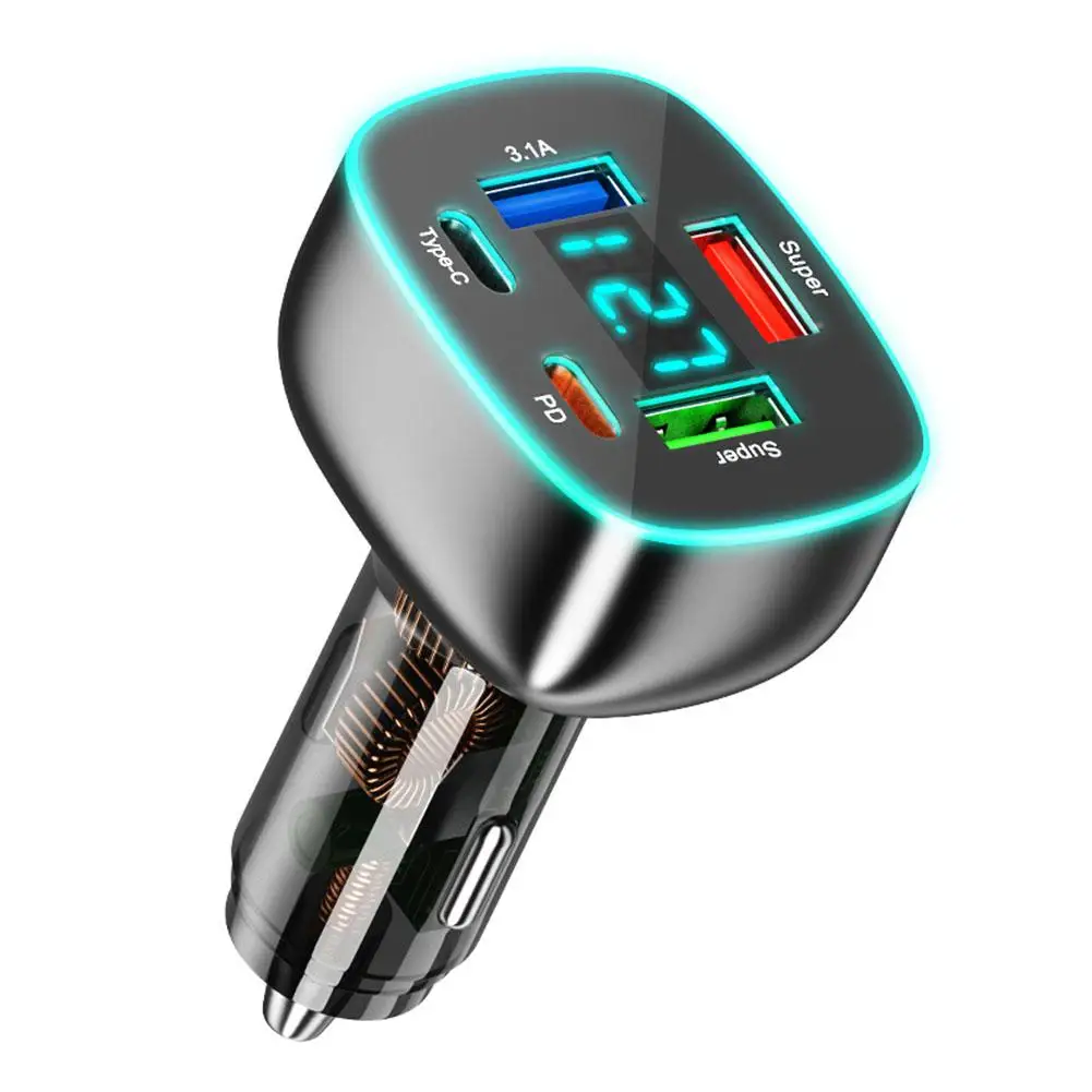 196 Вт автомобильное зарядное устройство 3USB + 2PD быстрая зарядка интеллектуальное