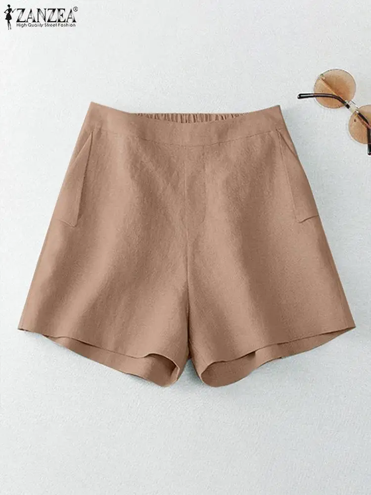 ZANZEA Fashion Knee Length Shorts Summer Casual Solid Color Trousers Women Streetwear Loose Pantalon Elastic Waist Pant Oversize