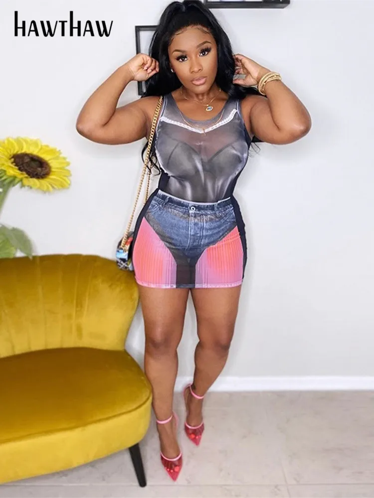 

Комплекты одежды 2023, летняя одежда, оптовая продажа товаров для бизнеса, женские сетчатые майки, мини-юбка, Клубные комплекты из двух предметов