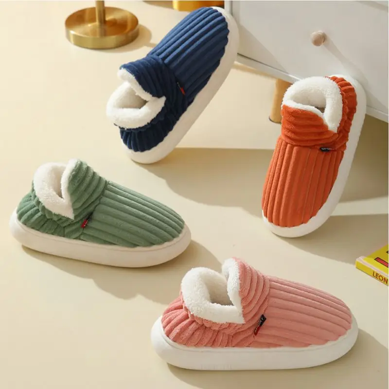 Home slippers couple all inclusive heel cotton shoes corduroy winter warm plush ladies slippers brand floor slippers house
