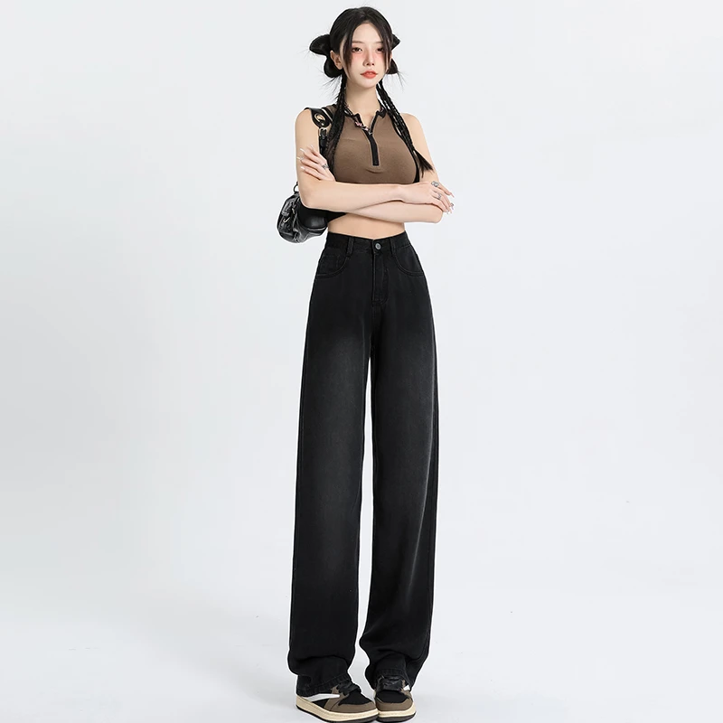 Jeans Women's Black Pants Spring/Summer Commuter High Waist Wide Leg Slim Drop Thin Summer Loose Straight Leg Pants