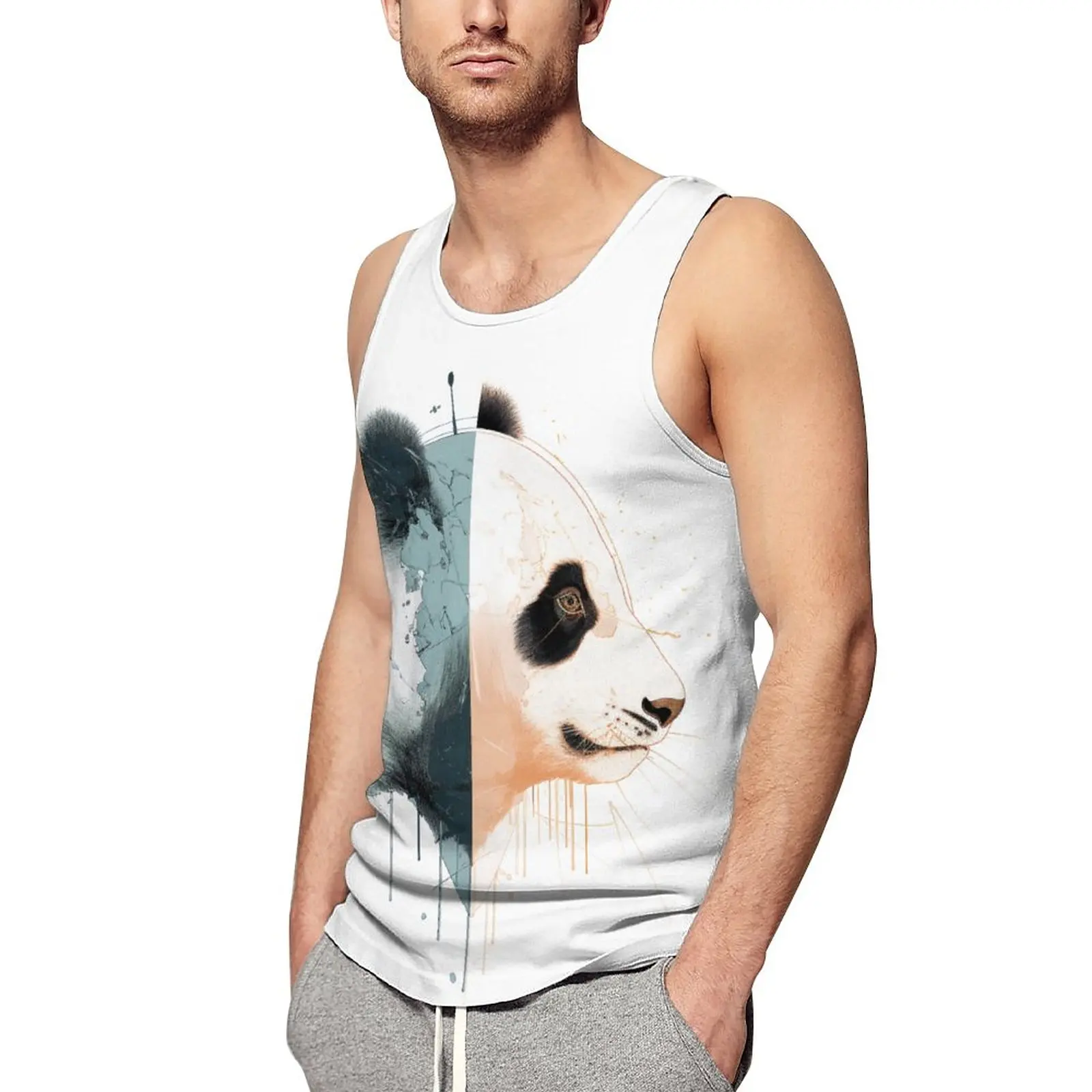 

Panda Tank Top Man Two Sides To Face Tops Daily Design Training Vintage Oversize Sleeveless Shirts