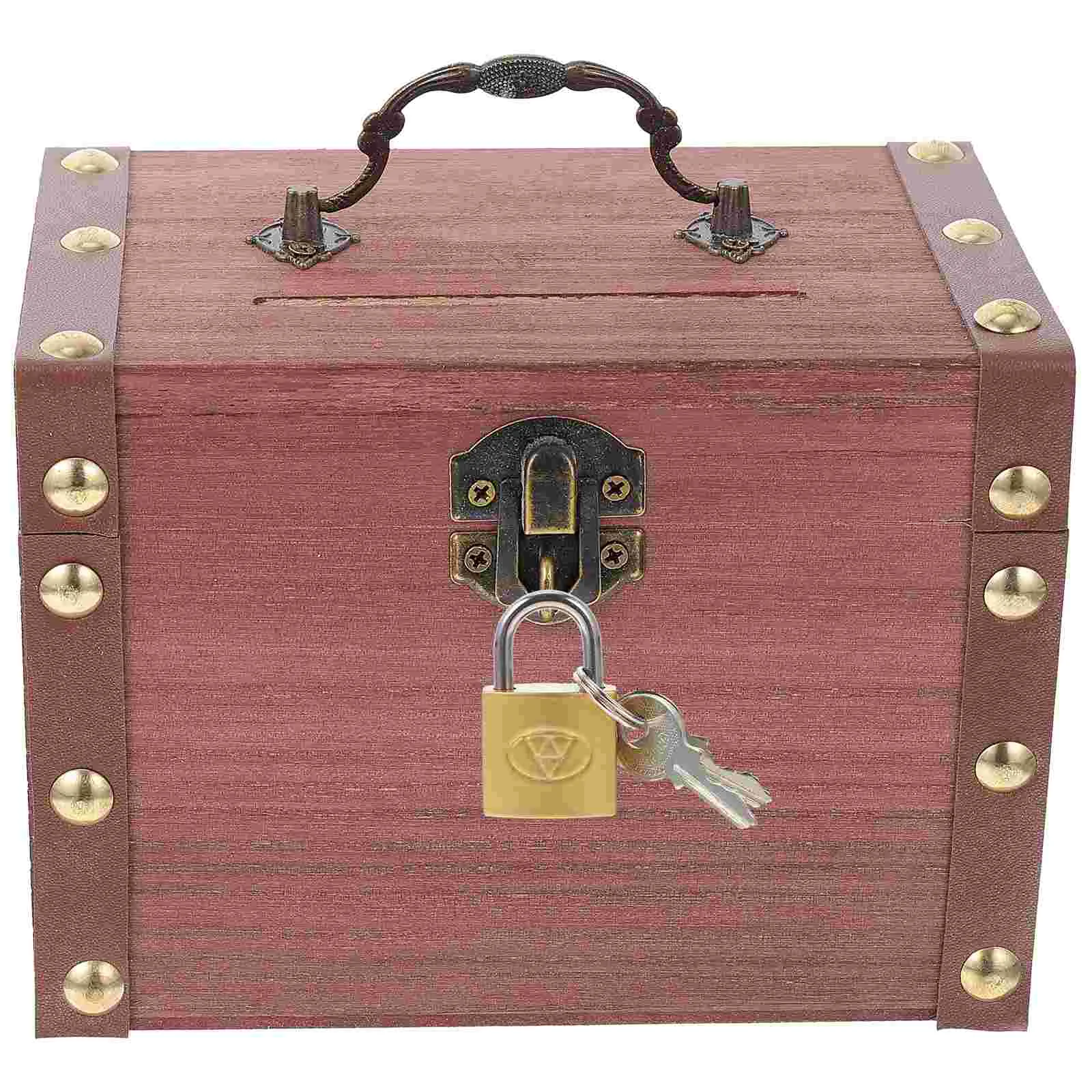 

Box Wooden Treasure Money Storage Wood Trinket Case Coin Saving Jewelry Bank Container Boxes Mini Property Memento Spare Change