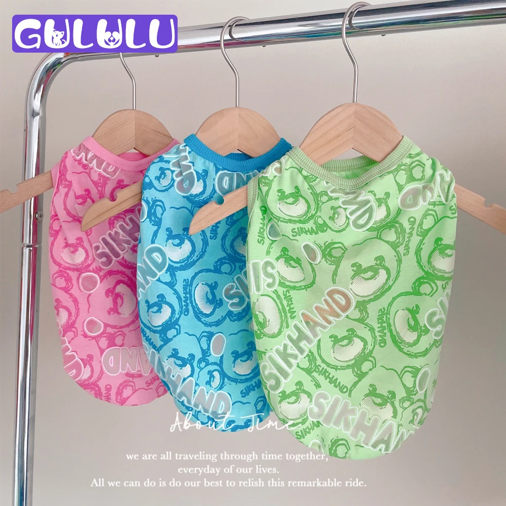 

GULULU Cartoon Bear Dog Clothes Summer Cool Pet Vest for Chihuahua French Bulldogs Mesh Cute Designer Dog Shirt Puppy Clothes