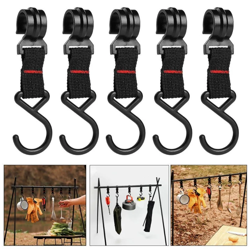 

5pcs Outdoor Camping Hook Tableware Hanging Hook Clothes Storage Stand Hook Moveable S-Shaped Awning Tent Hooks Accessories
