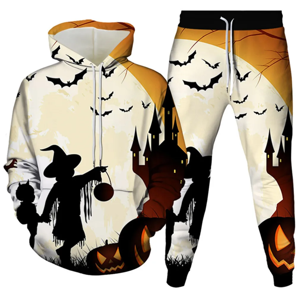 Мужской костюм из 2 предметов большого размера 6XL в стиле панк с принтом тыквы