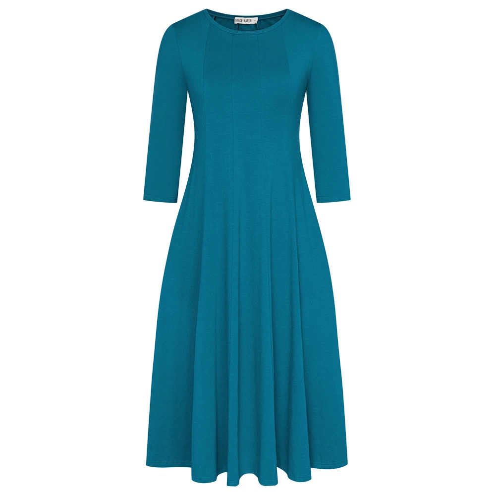 GK Женское базовое повседневное платье до середины икры с рукавами 3/4