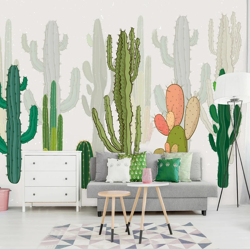 

Custom Photo Wallpaper Children's Hand-drawn Tropical Cactus Mural Wall Paper Living Room TV Bedroom Home Decor Papel De Parede