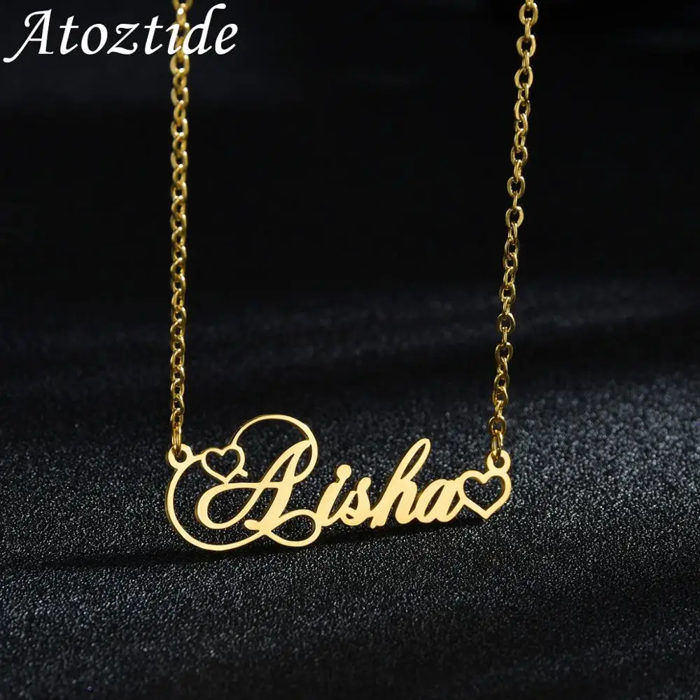 

Atoztide Necklaces Heart Personalized Choker Name Custom Necklaces Nameplate Charm Jewelry Stainless Steel Gift Lovers For Women