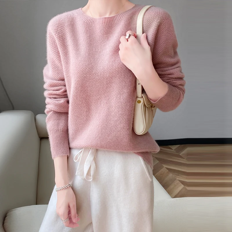 Новый осенне-зимний женский пуловер из 100% мериносовой шерсти с круглым вырезом и