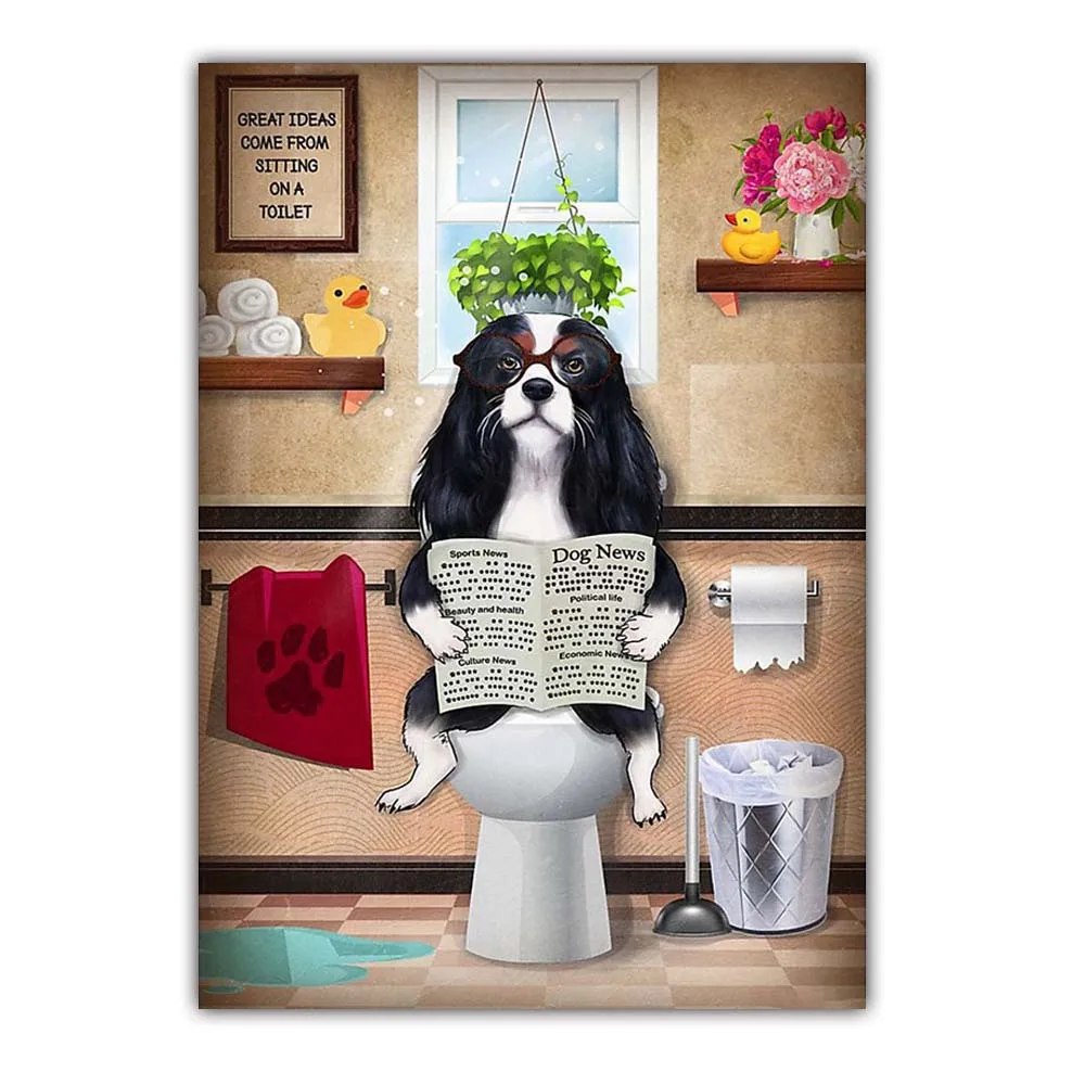 

cat Retro Art Animal Metal Tin Sign Canvas Painting Funny Dog Reading Newspaper Wall Art Poster Office Living Room Bathroom