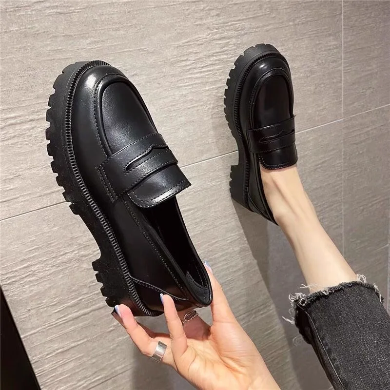 Women Thick Bottom Loafers Spring And Autumn Comfortable PU Upper Ladies Casual Shoes