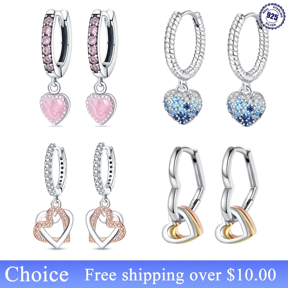 Женские серьги-кольца из серебра 925 пробы с сердечками