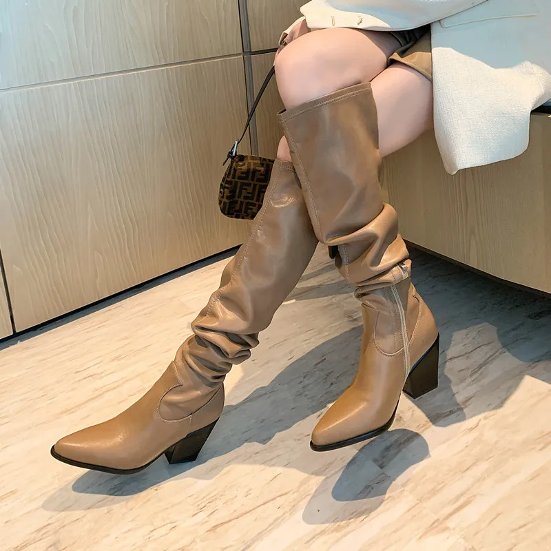 MKKHOU модные сапоги до колена новые женские высокого качества из натуральной кожи
