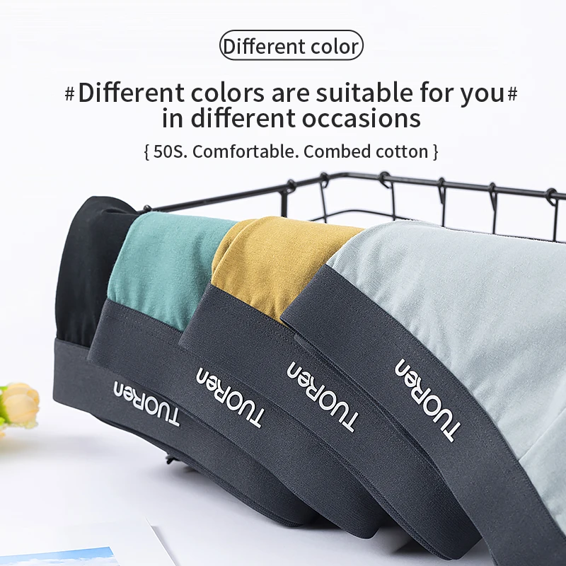 TUORen Men’s Antibacterial Underwear with Flat-Angle Four-Corner Design and 5A-Grade Cotton for Pure Color