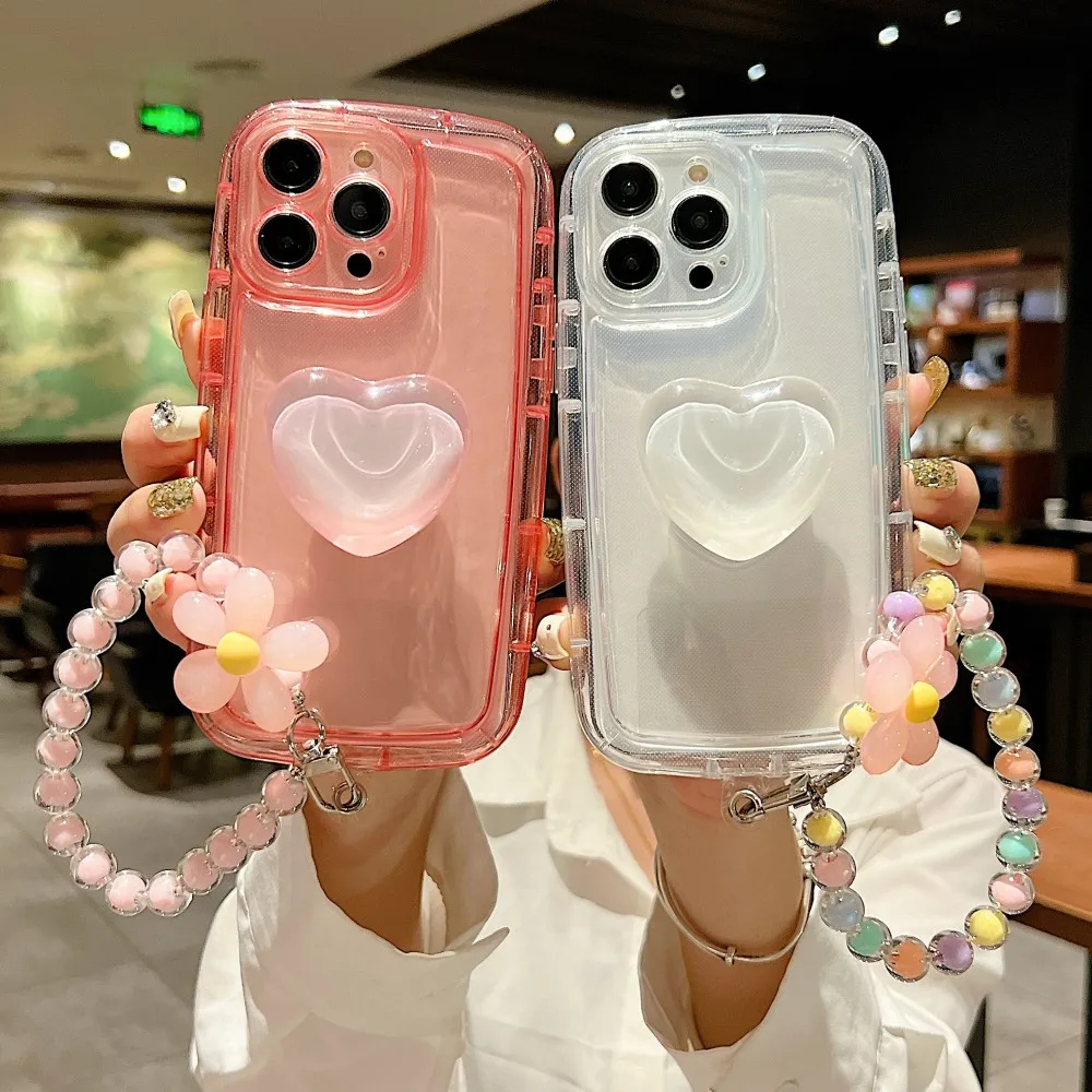 

Cute Candy 3D Love Heart Holder Bread Airbag Phone Case For iPhone 14 13 12 11 Pro MAX + Plus 7 8 X XS XR Back Cover With Strap
