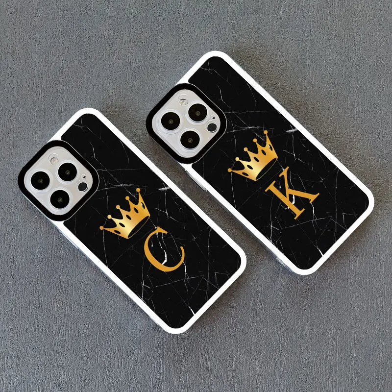 

Crown Letter A To Z Clear Phone Case For Iphone 11 13 12 14 Pro Max 8 7 14 Plus SE 2020 X XR XS Marble Pattern Transparent Cover