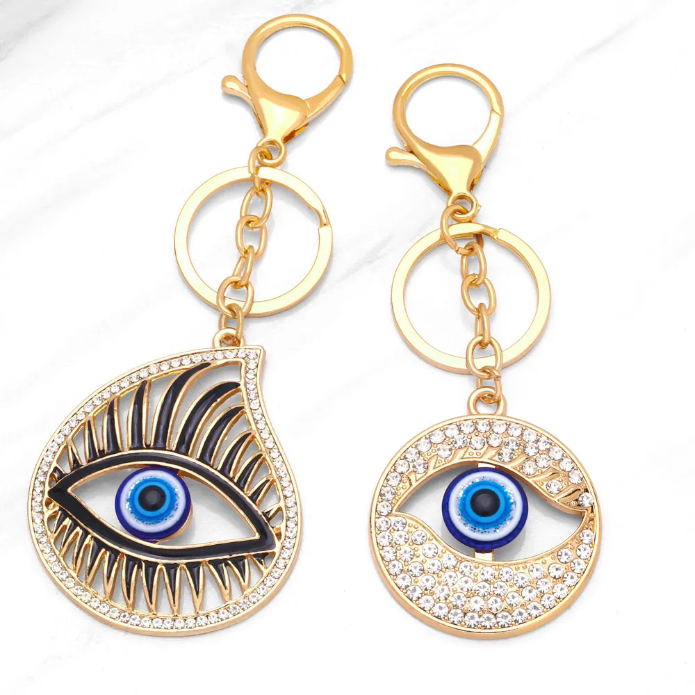 

Big Evil Eye Keychain for Car Key Bag Holder Gold Color Alloy Rhinestone Keyring Lucky Jewelry Accessories Wholesale
